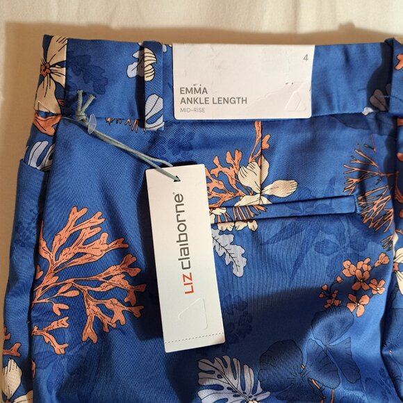 NWT Liz Claiborne Emma Ankle Length‎ Pants Mid Rise Floral Size 4 - Picture 7 of 11